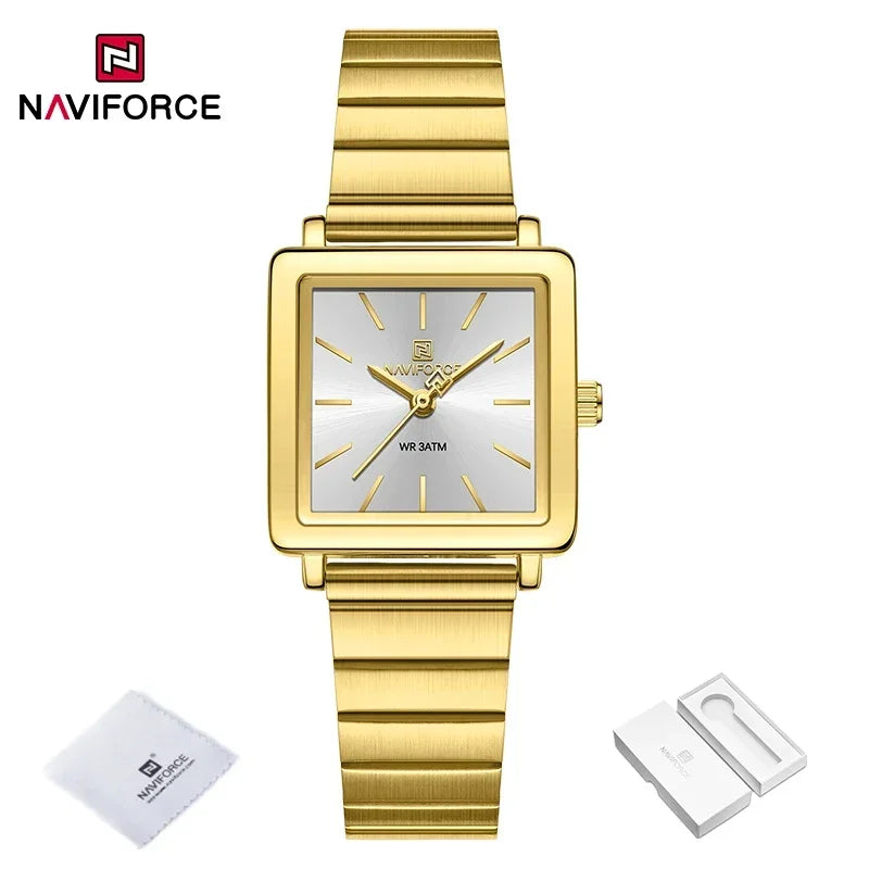 NAVIFORCE Square Stainless Steel Women Quartz Watches Casual 30M Waterproof Girl Ladies Wristwatch Female Clock Relogio Feminino