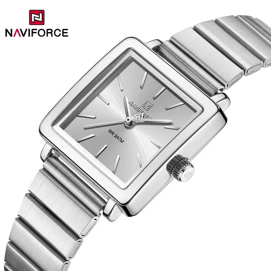 NAVIFORCE Square Stainless Steel Women Quartz Watches Casual 30M Waterproof Girl Ladies Wristwatch Female Clock Relogio Feminino