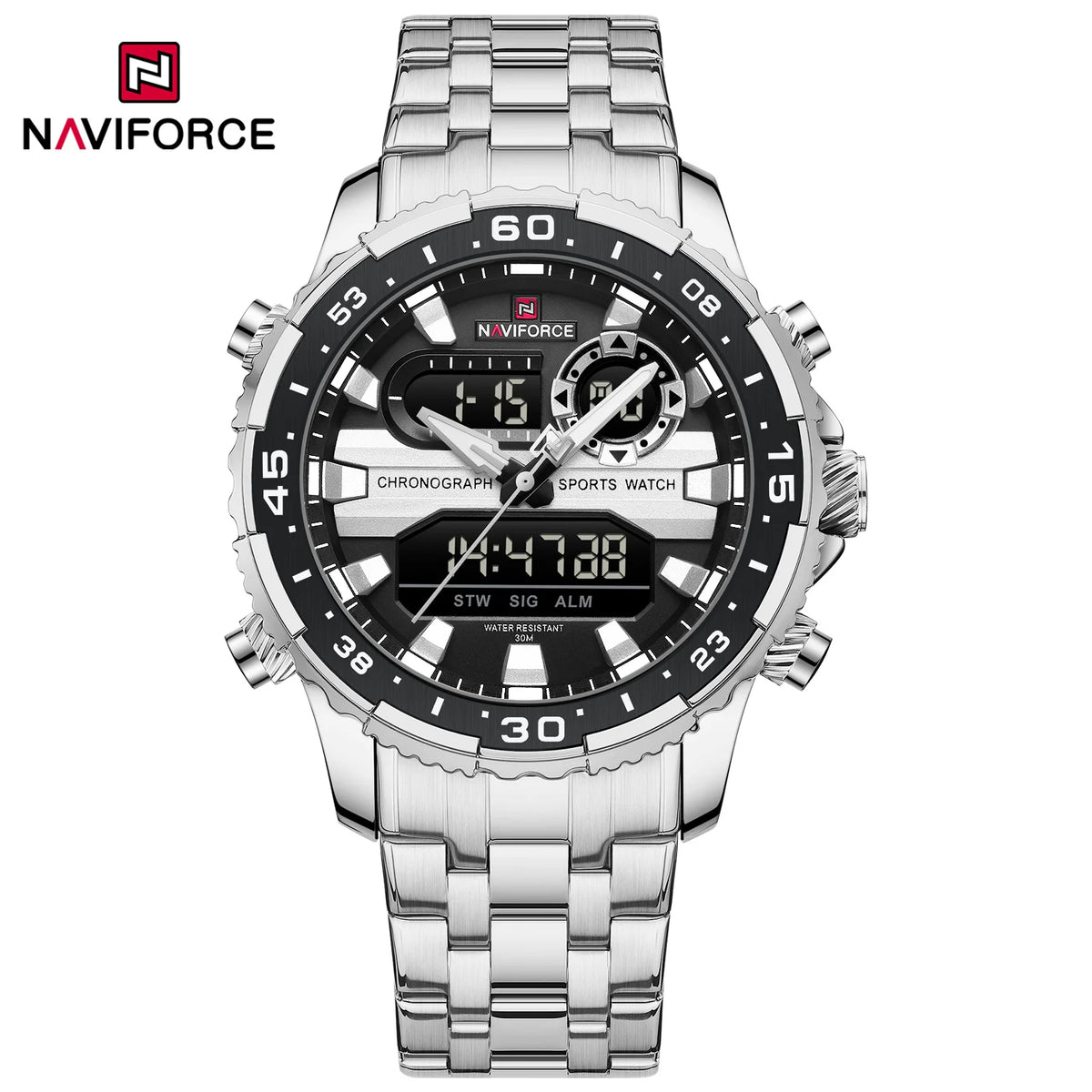 NAVIFORCE Original Watches for Men Analog Digital Sport Quartz Wrist Watch Male Military Luminous Waterproof Steel Alarm Clock