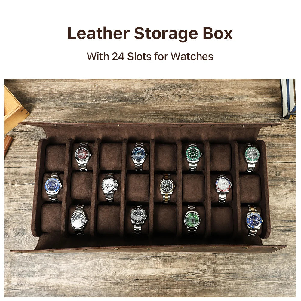 Large Display Box 24 Slots Wrist Watch Holder Storage Organizer Retro Leather Watch Jewelry Case For Watch Lover