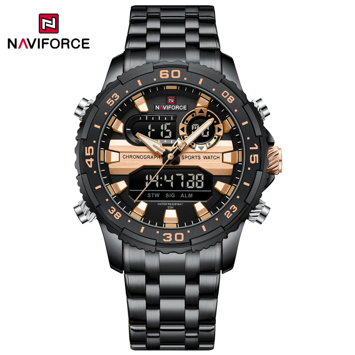 NAVIFORCE Original Watches for Men Analog Digital Sport Quartz Wrist Watch Male Military Luminous Waterproof Steel Alarm Clock