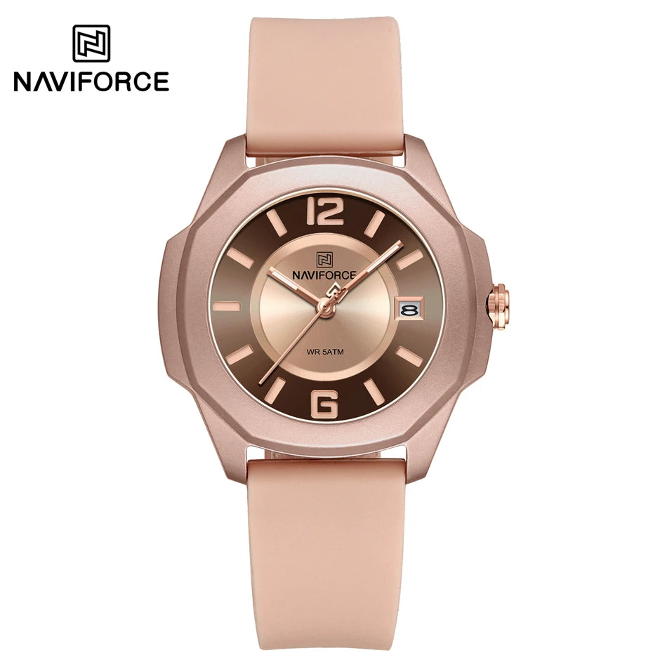 NAVIFORCE Luxury Watch Women's Quartz Watches Ladies Simple Style Silicone Strap Wrist Watch Waterproof Watches Reloj Mujer