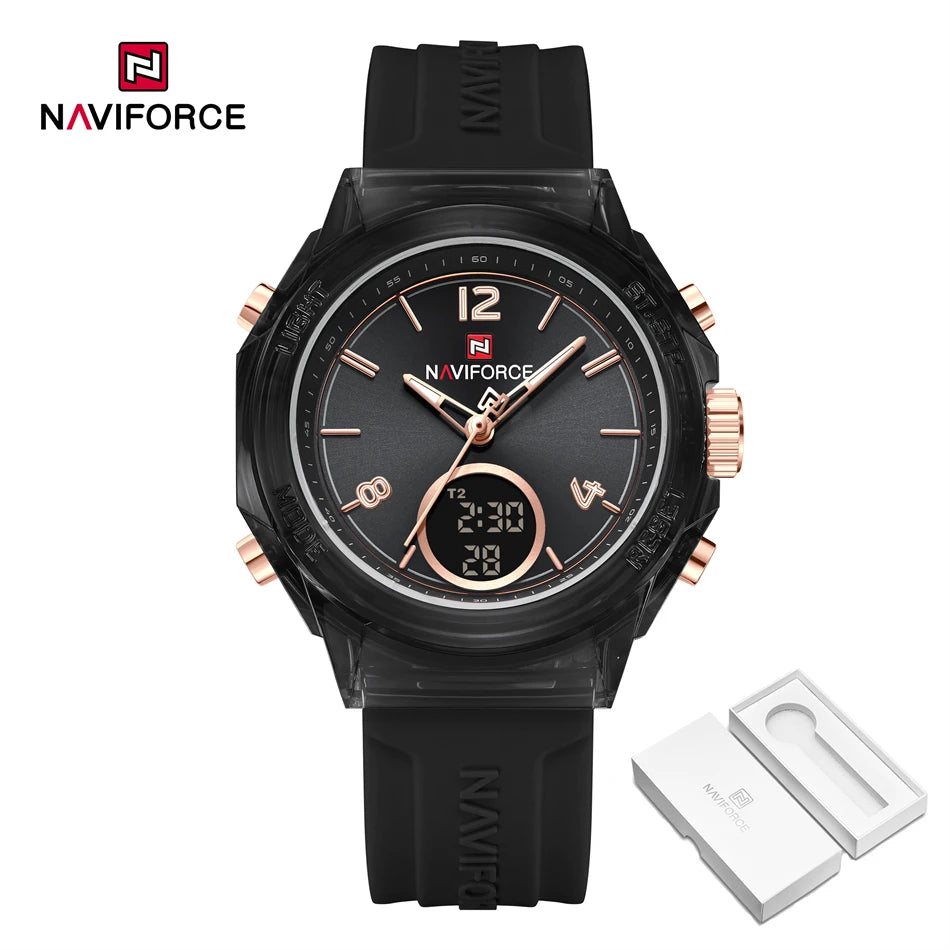 NAVIFORCE Watches For Women Dual Display Ladies Luminous Retro Female Quartz Watch Waterproof Round Dial 2024 Montres Femmes