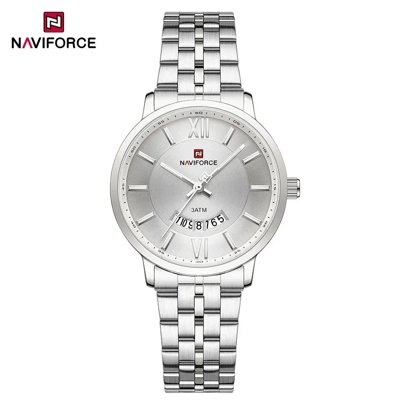 NAVIFORCE Luxury Couple Watch Golden Fashion Stainless Steel Lovers Watch Quartz Wrist Watches For Women Men Simple Wristwatch