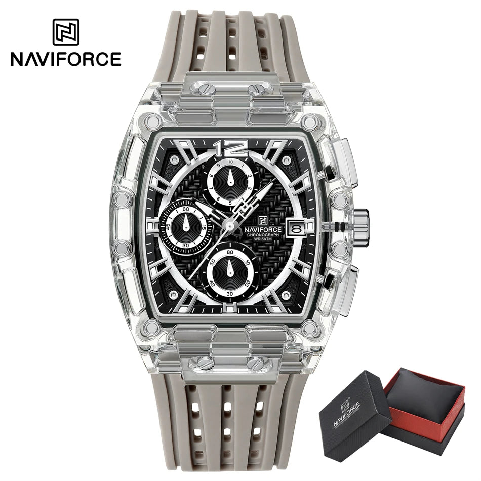 NAVIFORCE Men's Watch High Quality Quartz Fashion Clock Waterproof Silicone Tape Watch for Men Luminous Date Sports Wristwatches