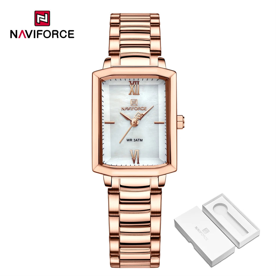 NAVIFORCE Ladies Watches Women High Quality Simple Watch Top Brand Steel Belt Quartz Square Waterproof Wristwatch Beautiful Gift