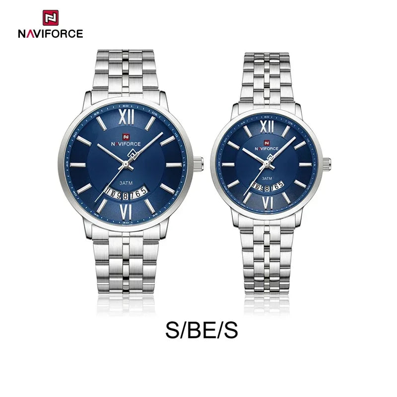 NAVIFORCE Luxury Couple Watch Golden Fashion Stainless Steel Lovers Watch Quartz Wrist Watches For Women Men Simple Wristwatch