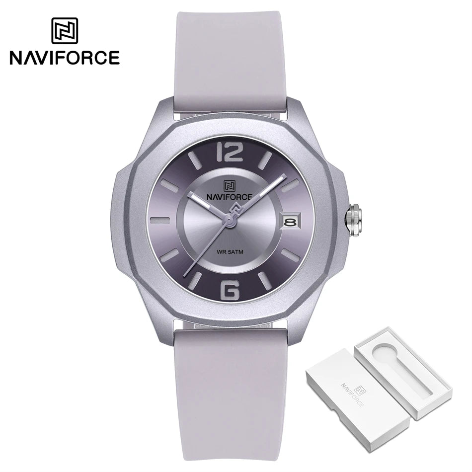 NAVIFORCE Luxury Watch Women's Quartz Watches Ladies Simple Style Silicone Strap Wrist Watch Waterproof Watches Reloj Mujer