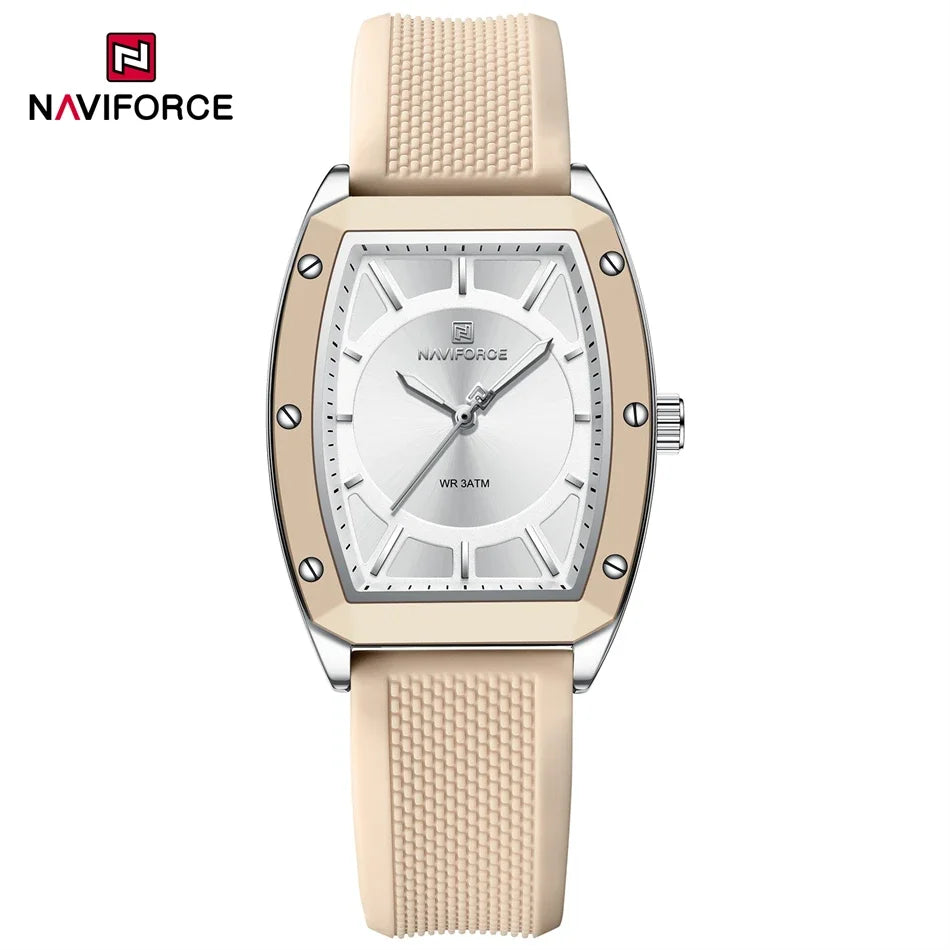 NAVIFORCE Women Quartz Watches Silicone Strap Student Sports Watch Big Dial Simple Tonneau Waterproof Wristwatches Dropshipping