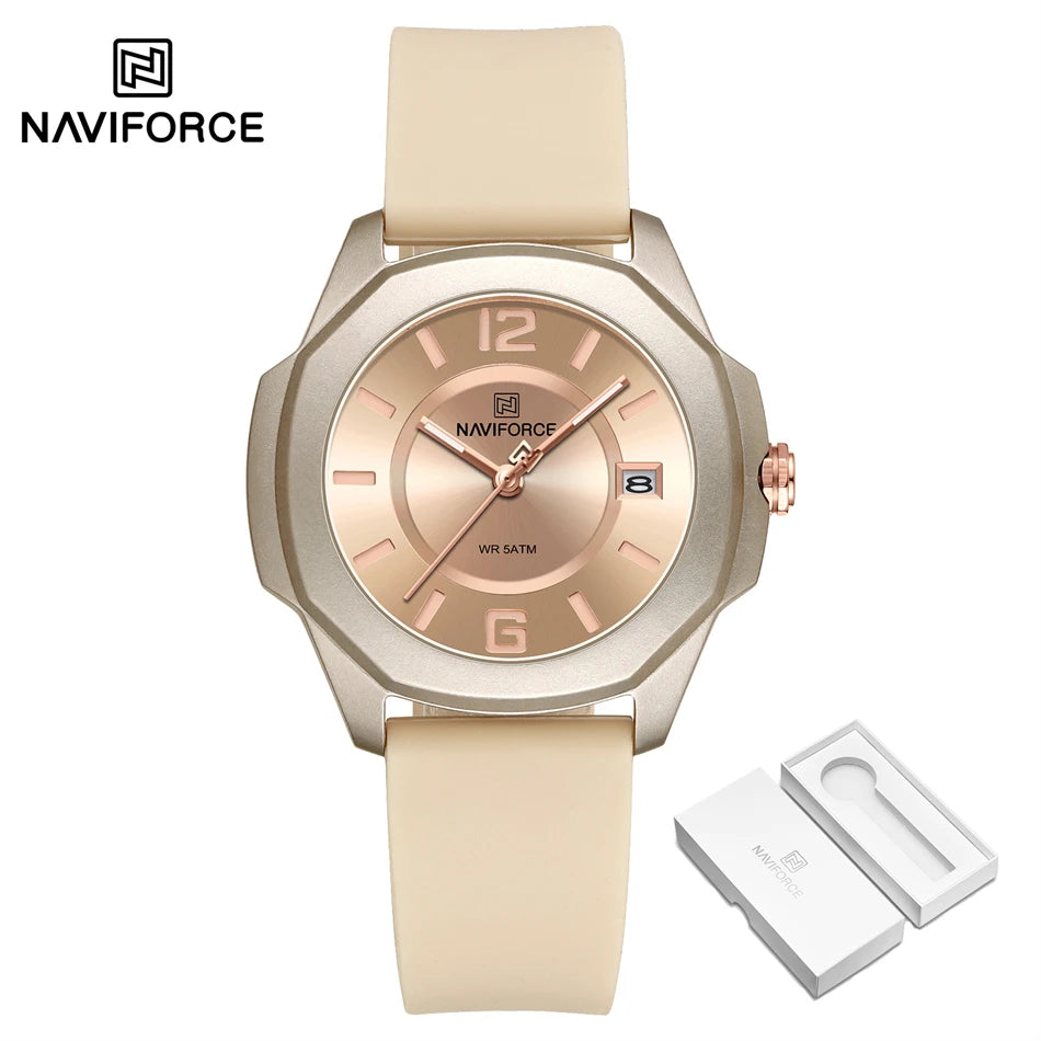 NAVIFORCE Luxury Watch Women's Quartz Watches Ladies Simple Style Silicone Strap Wrist Watch Waterproof Watches Reloj Mujer