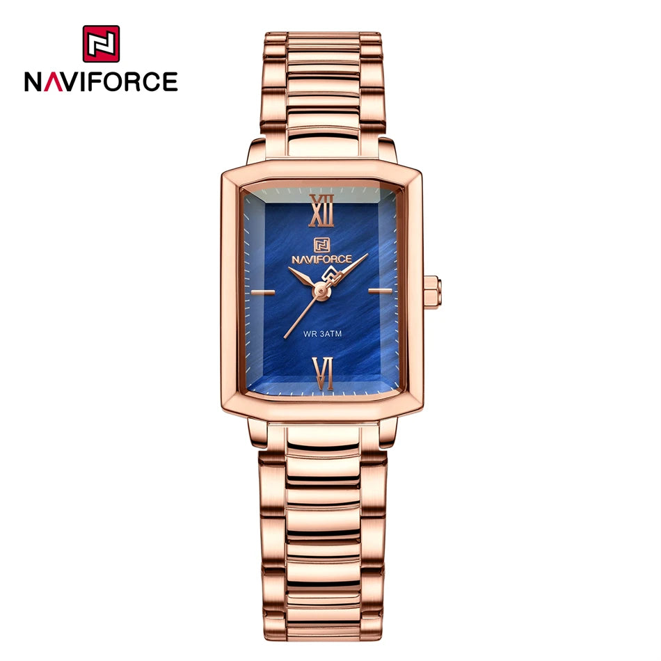 NAVIFORCE Ladies Watches Women High Quality Simple Watch Top Brand Steel Belt Quartz Square Waterproof Wristwatch Beautiful Gift