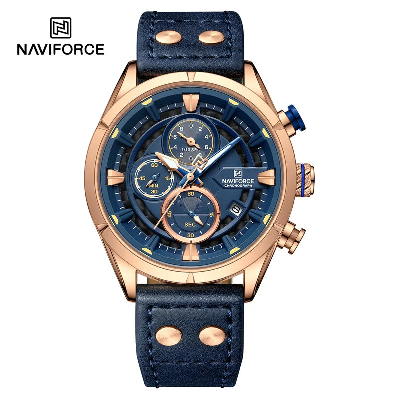 NAVIFORCE Men Casual Watch Fashion Luxury Waterproof Genuine Leather Strap Male Chronograph Quartz WristWatch Relogio Masculino