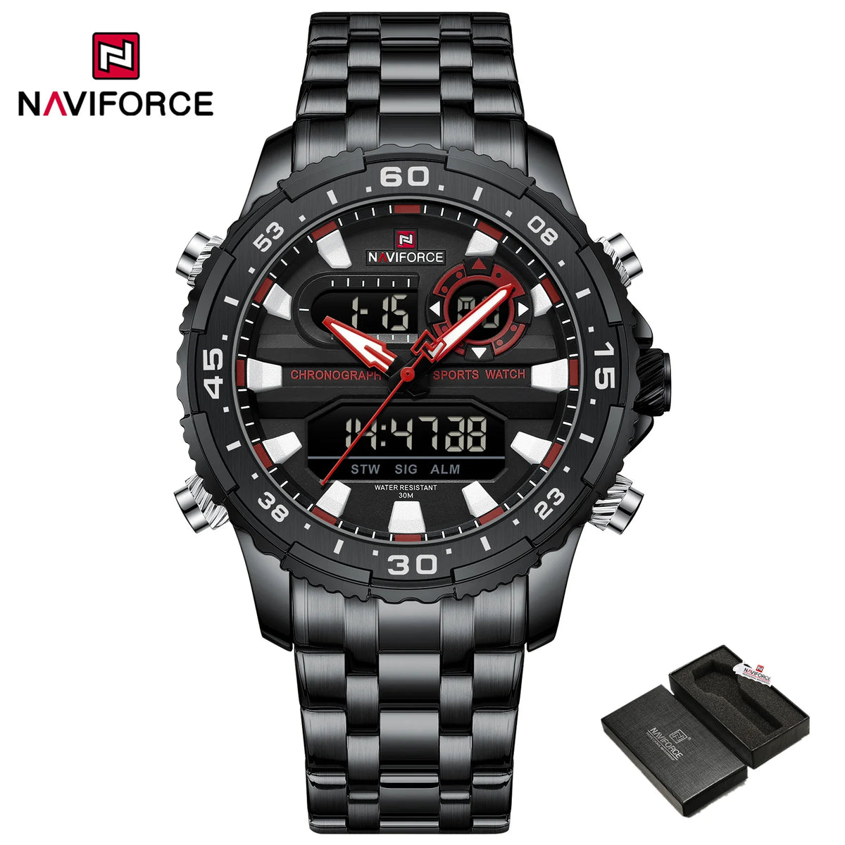 NAVIFORCE Original Watches for Men Analog Digital Sport Quartz Wrist Watch Male Military Luminous Waterproof Steel Alarm Clock