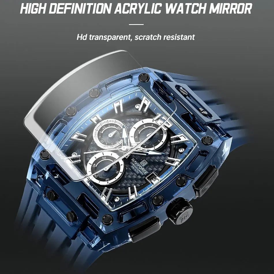 NAVIFORCE Men's Watch High Quality Quartz Fashion Clock Waterproof Silicone Tape Watch for Men Luminous Date Sports Wristwatches