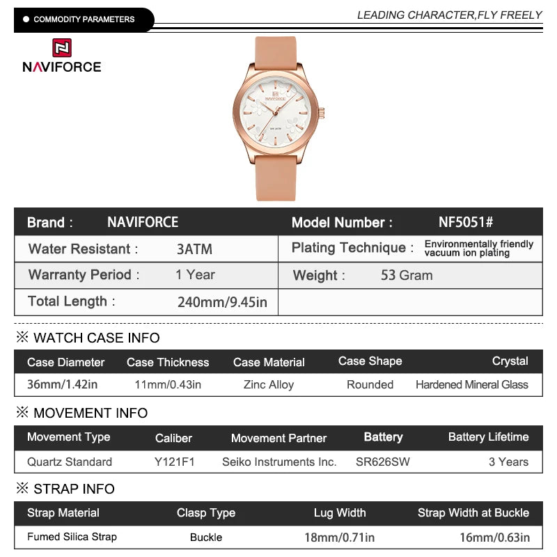 NAVIFORCE Simple Fashion Quartz Wristwatches Women Wrist Watches Silicone Strap Waterproof Watch Wholesale Hot Sale Reloj Mujer