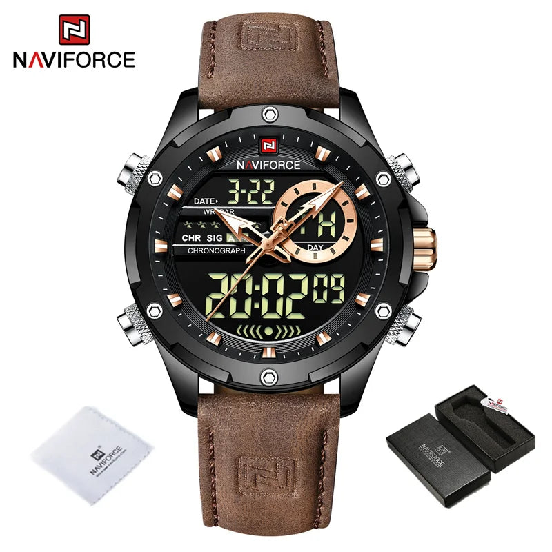 NAVIFORCE Luxury Brand Original Watch For Men Casual Sports Chronograph Quartz WristWatch Leather Waterproof Clock Free Shiping