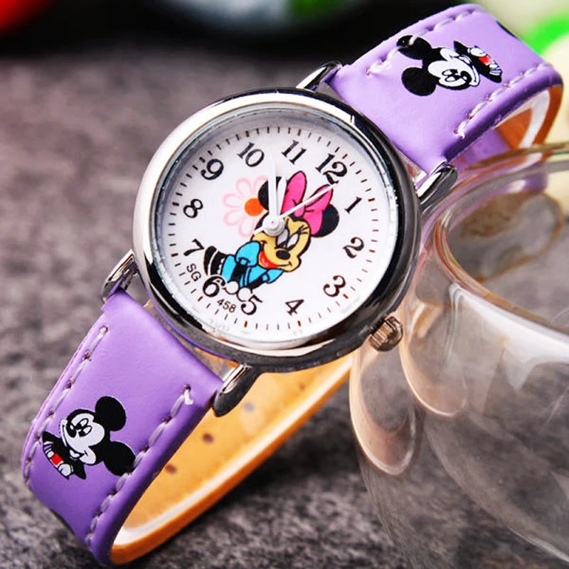 Disney Mickey Minnie Cute Cartoon Girls Kids Quartz Watches Children's Watch Lovely Fashion Girl Wristwatches