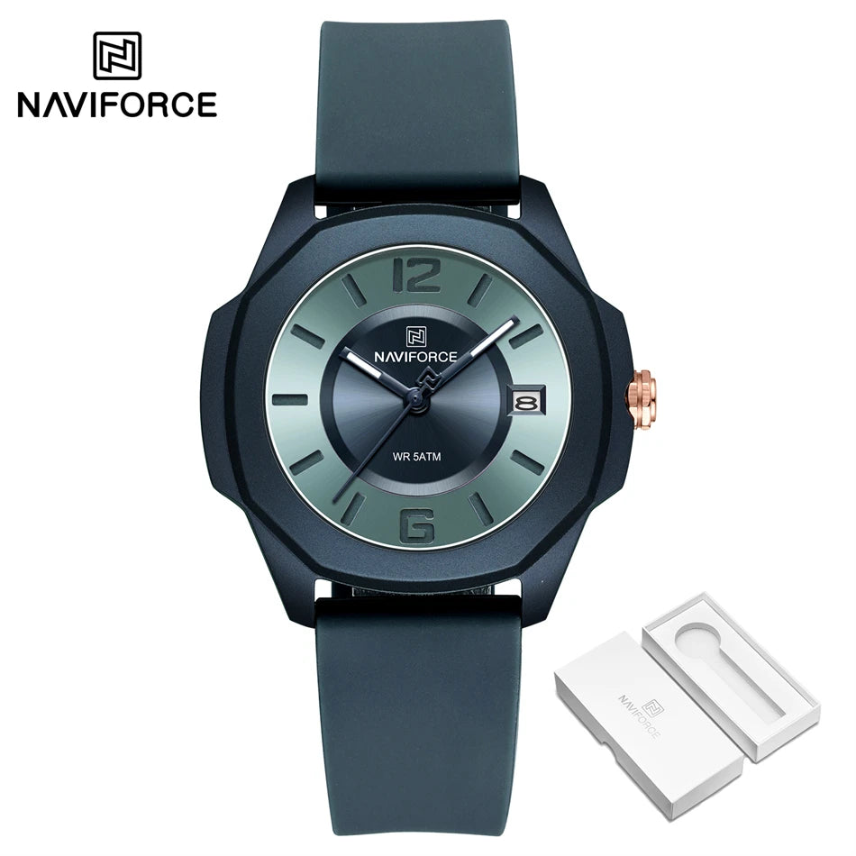 NAVIFORCE Luxury Watch Women's Quartz Watches Ladies Simple Style Silicone Strap Wrist Watch Waterproof Watches Reloj Mujer