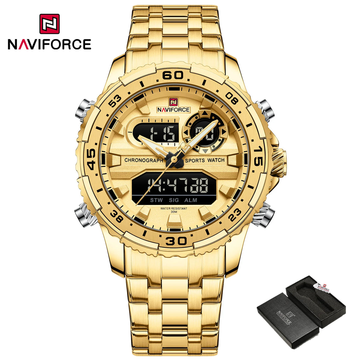 NAVIFORCE Original Watches for Men Analog Digital Sport Quartz Wrist Watch Male Military Luminous Waterproof Steel Alarm Clock