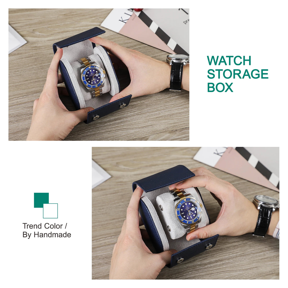 Single Watch Roll Retro Travel Case Chic Portable Retro Leather Display Jewelry Box Bracelet Storage Box Slid in Out Organizers