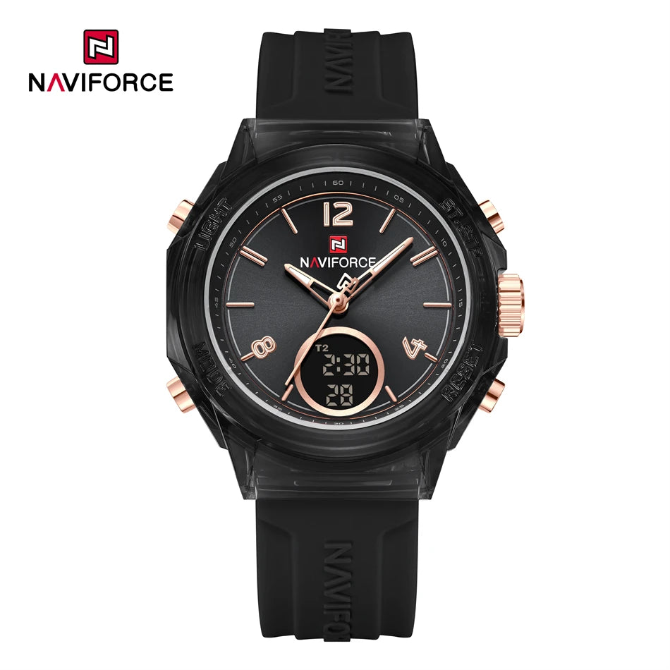 NAVIFORCE Watches For Women Dual Display Ladies Luminous Retro Female Quartz Watch Waterproof Round Dial 2024 Montres Femmes