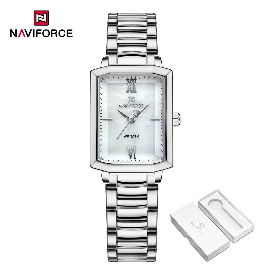 NAVIFORCE Ladies Watches Women High Quality Simple Watch Top Brand Steel Belt Quartz Square Waterproof Wristwatch Beautiful Gift