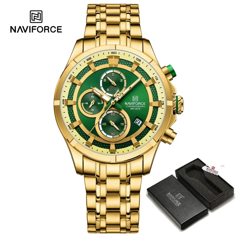 NAVIFORCE Luxury Brand Watch for Men Stainless Steel Strap Chronograph Clock Male Sport Casual Waterproof Quartz Wristwatch 2024