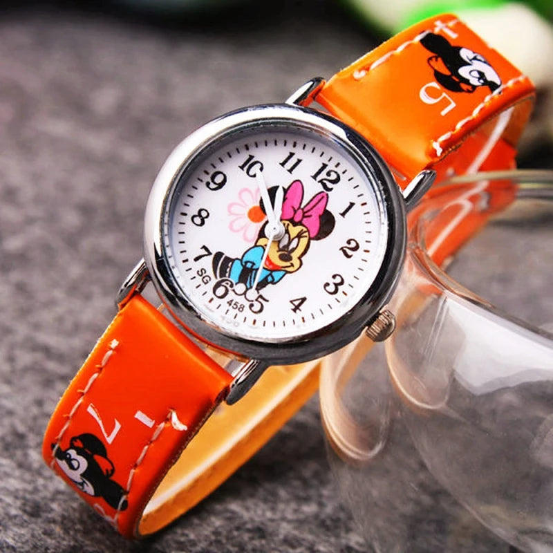 Disney Mickey Minnie Cute Cartoon Girls Kids Quartz Watches Children's Watch Lovely Fashion Girl Wristwatches