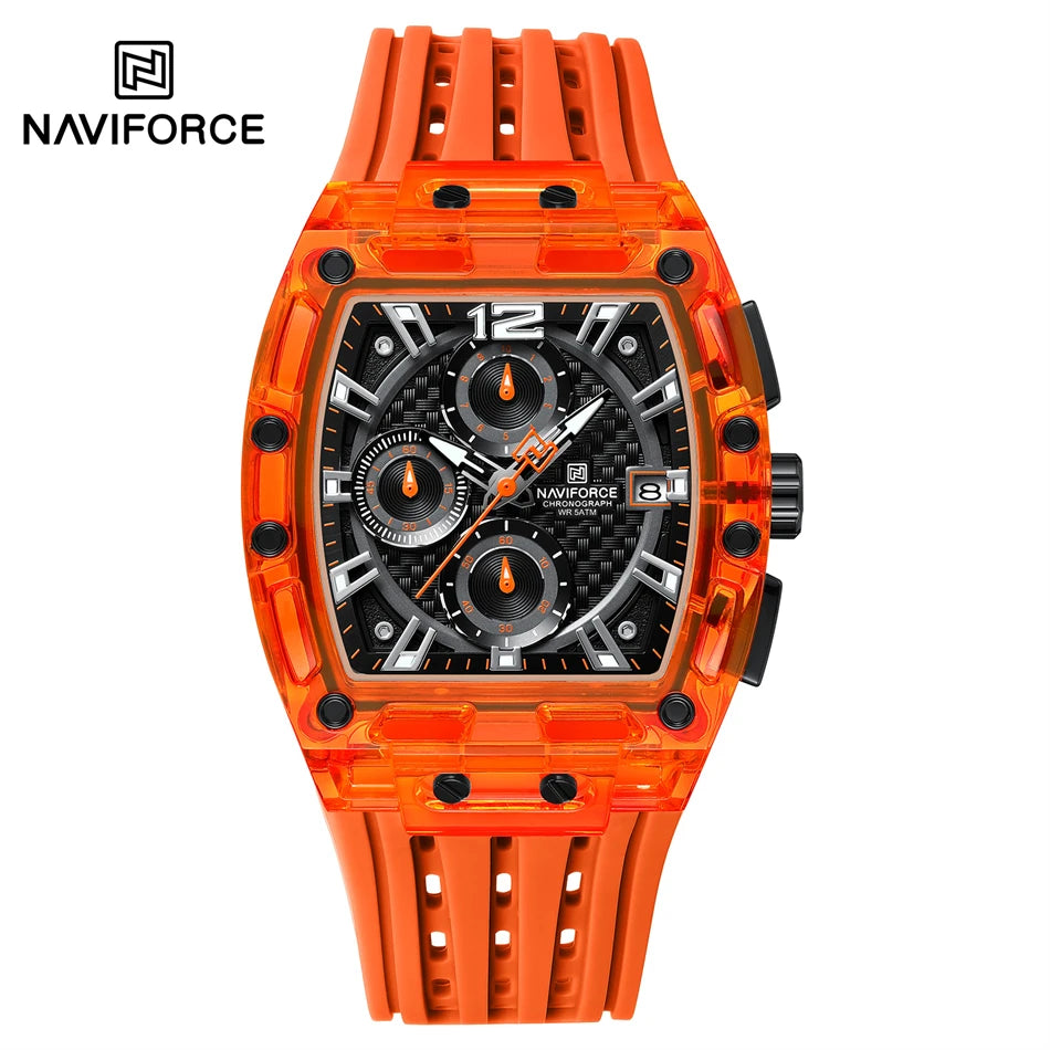 NAVIFORCE Men's Watch High Quality Quartz Fashion Clock Waterproof Silicone Tape Watch for Men Luminous Date Sports Wristwatches