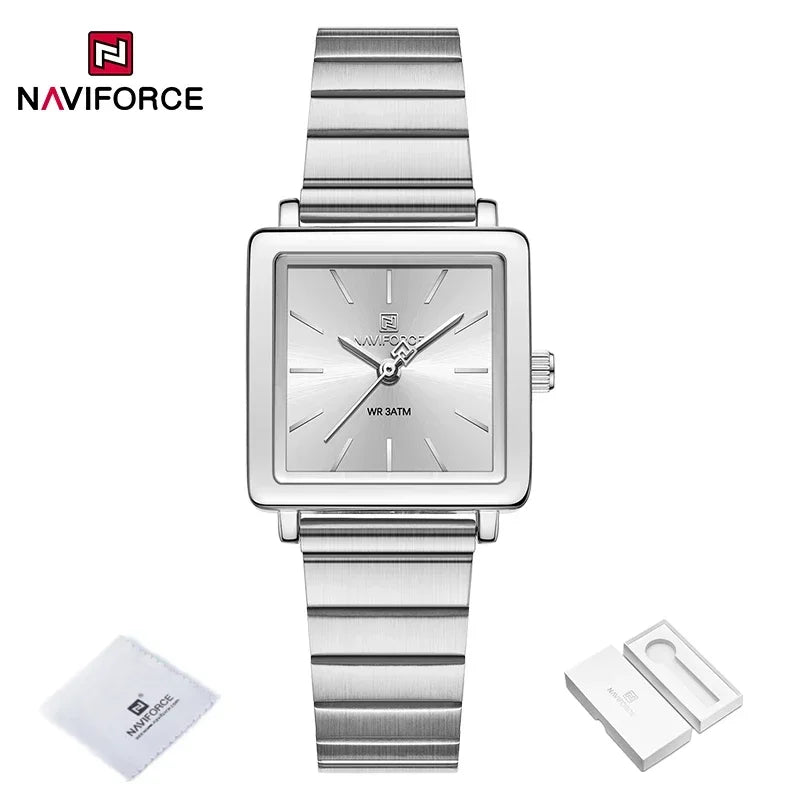 NAVIFORCE Square Stainless Steel Women Quartz Watches Casual 30M Waterproof Girl Ladies Wristwatch Female Clock Relogio Feminino