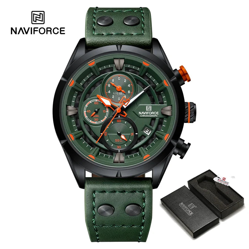 NAVIFORCE Men Casual Watch Fashion Luxury Waterproof Genuine Leather Strap Male Chronograph Quartz WristWatch Relogio Masculino