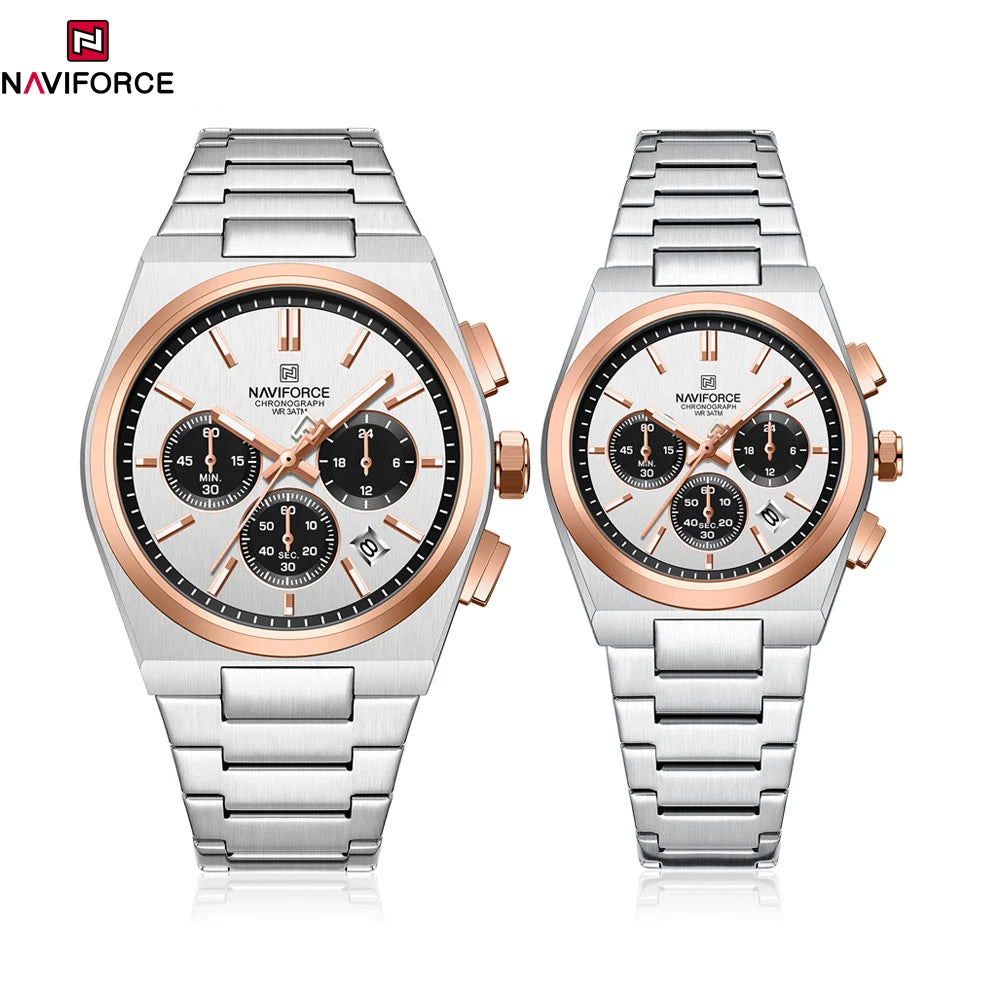 NAVIFORCE Fashion Couple Set Watch Classic Luxury Men Women Simple Quartz Watches Stainless Steel Waterproof Wristwatch 2pcs