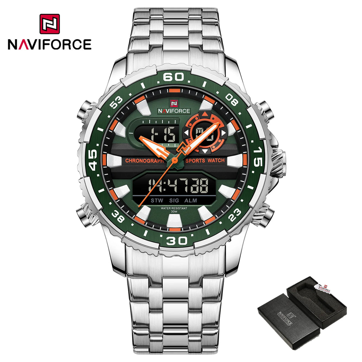 NAVIFORCE Original Watches for Men Analog Digital Sport Quartz Wrist Watch Male Military Luminous Waterproof Steel Alarm Clock