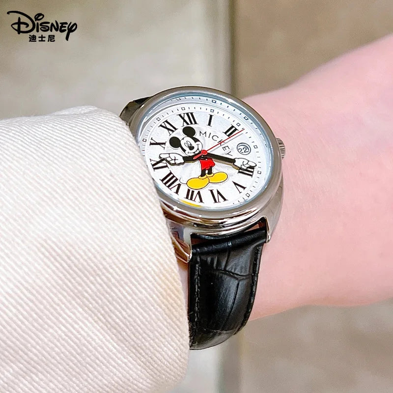 Disney Mickey Mouse Children Watches Luminous Leather Quartz Wristwatch Boy Girls Birthday Gift Student Clock Young Men Women