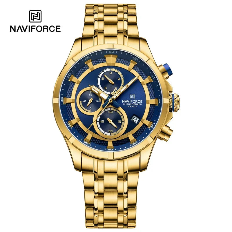 NAVIFORCE Luxury Brand Watch for Men Stainless Steel Strap Chronograph Clock Male Sport Casual Waterproof Quartz Wristwatch 2024