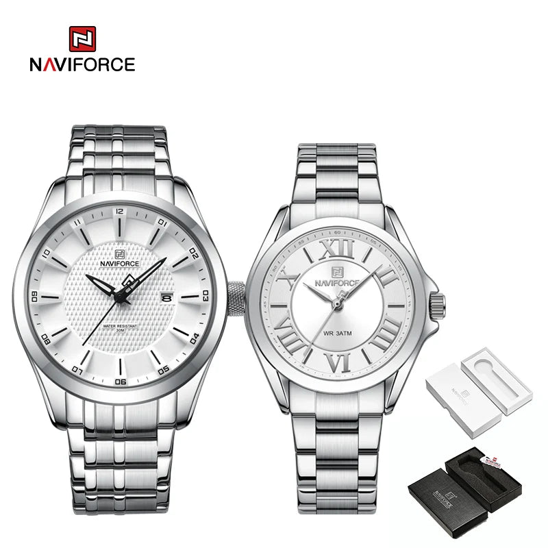 Top Brand NAVIFORCE Couple Watch for Men and Women Fashion Wristwatches Waterproof Date Lover’s Watches Clock Gifts Set for Sale