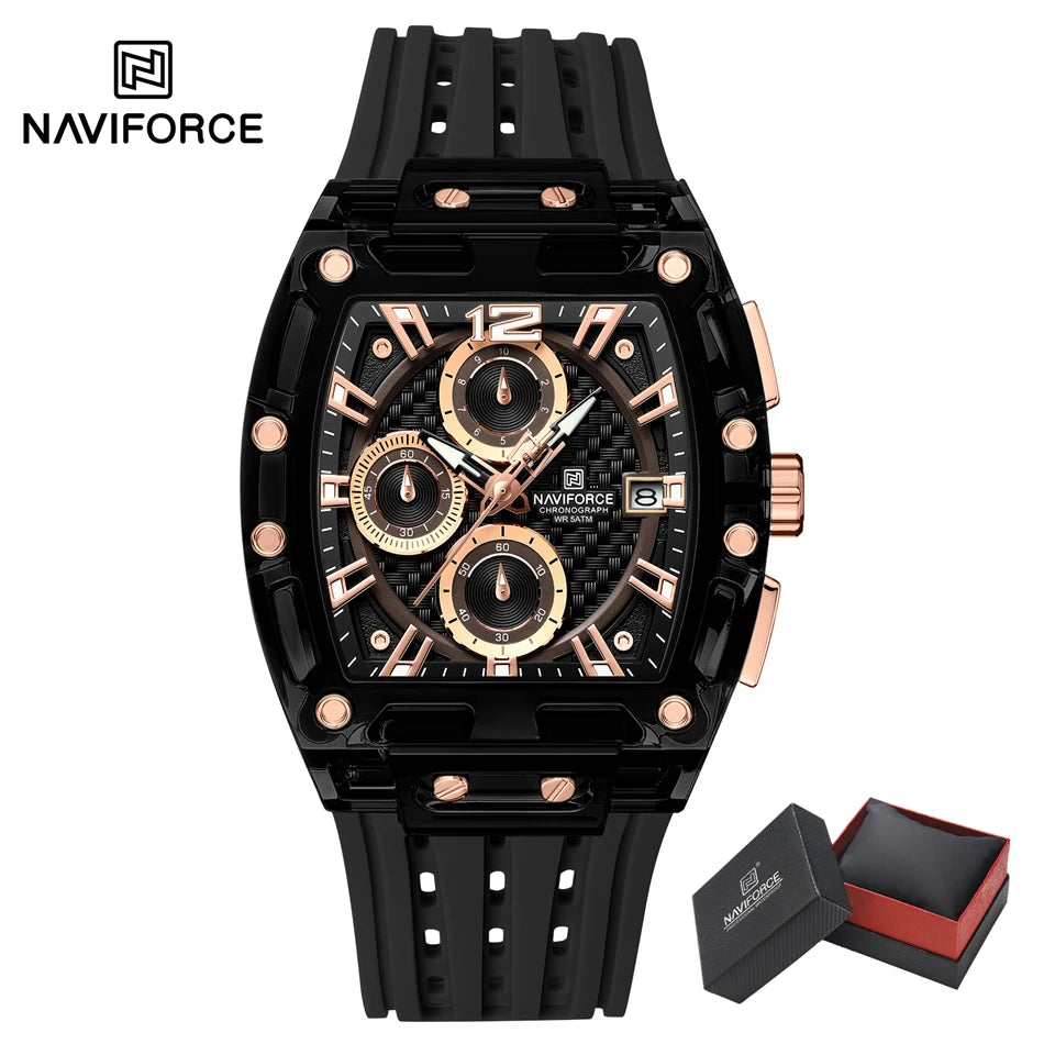 NAVIFORCE Men's Watch High Quality Quartz Fashion Clock Waterproof Silicone Tape Watch for Men Luminous Date Sports Wristwatches