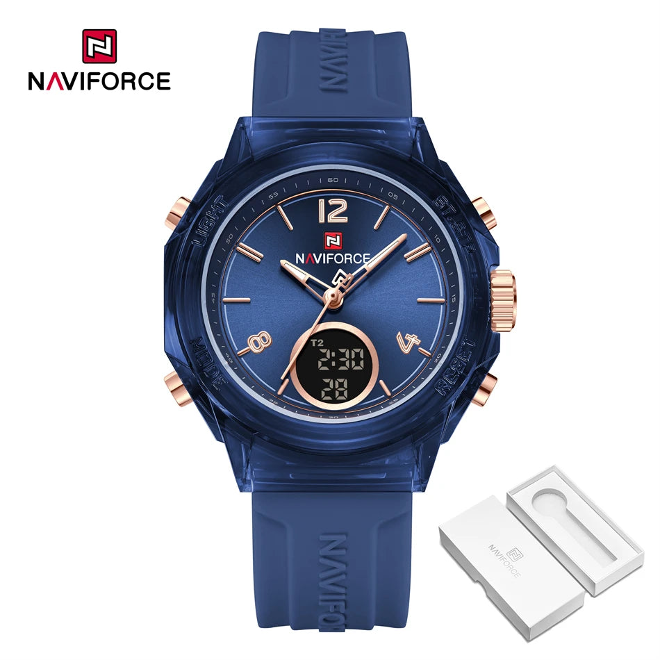 NAVIFORCE Watches For Women Dual Display Ladies Luminous Retro Female Quartz Watch Waterproof Round Dial 2024 Montres Femmes