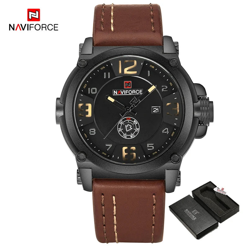 NAVIFORCE Luxury Brand Men Sports Military Quartz Watch for Man Analog Date Clock Leather Strap Wristwatch Relogio Free Shiping