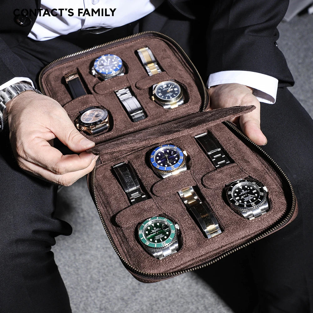 2/4/6/8 Slots Watch Storage Box, Carry Case, Watch Display Organizer, Watch Box Holder Display Genuine Leather Zipper Watch Case✅