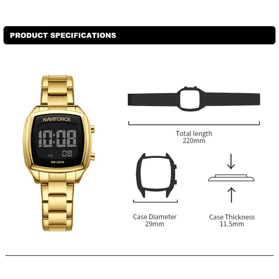 NAVIFORCE Digital Watches Women Stainless Steel Gold Sliver Electronic Watch Fashion Business Wristwatches Relojes Para Mujer