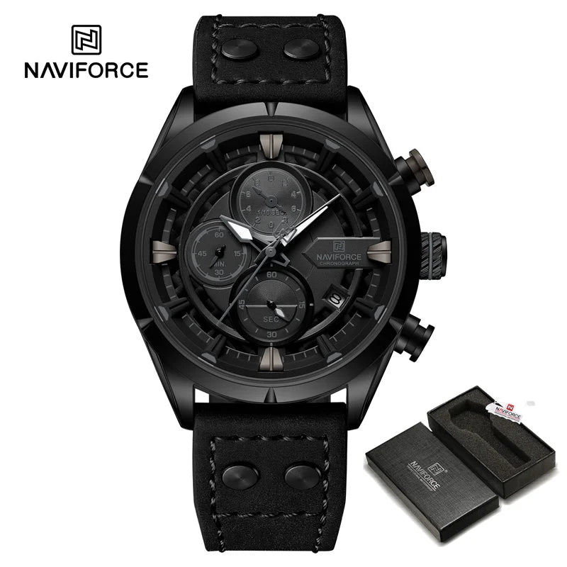 NAVIFORCE Men Casual Watch Fashion Luxury Waterproof Genuine Leather Strap Male Chronograph Quartz WristWatch Relogio Masculino