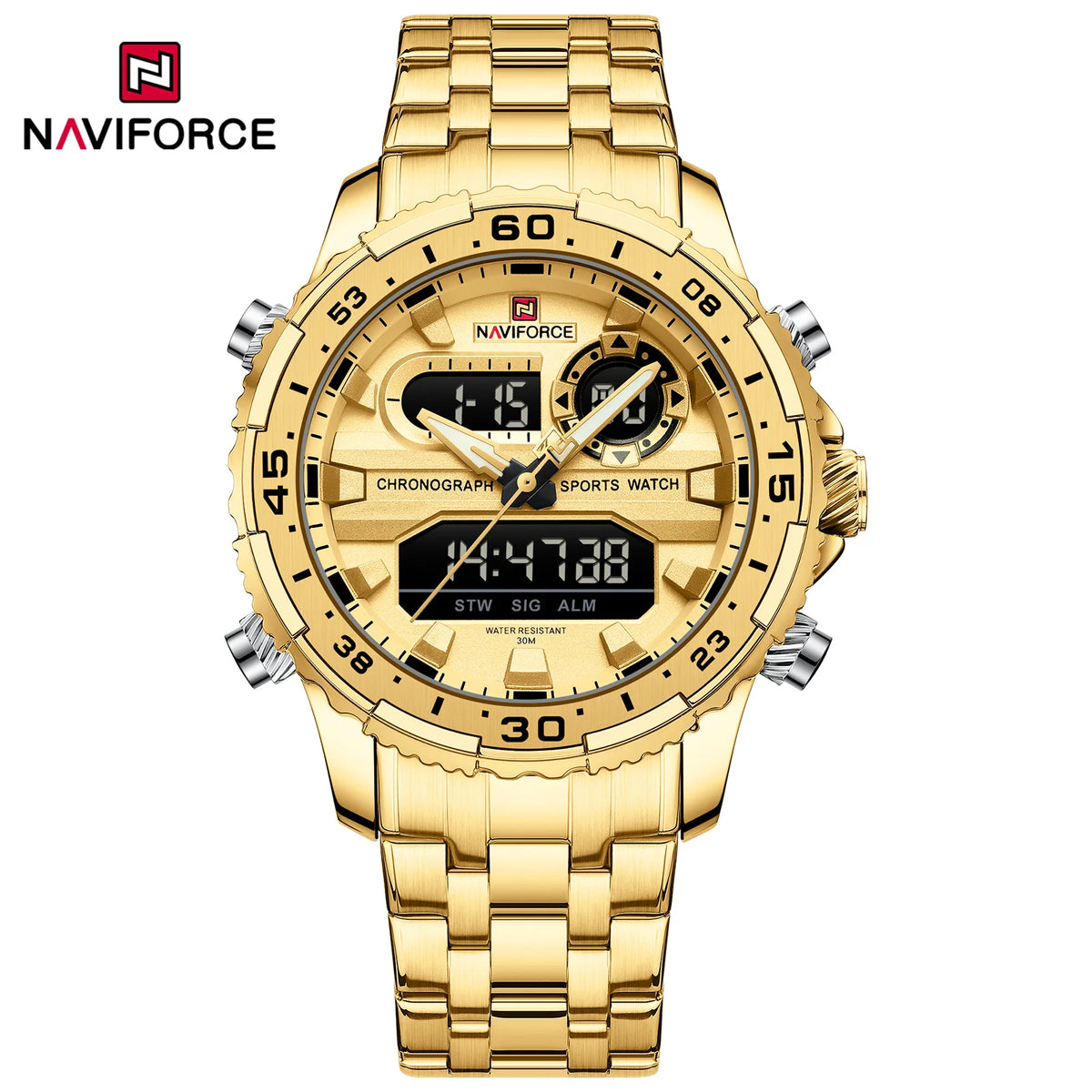 NAVIFORCE Original Watches for Men Analog Digital Sport Quartz Wrist Watch Male Military Luminous Waterproof Steel Alarm Clock