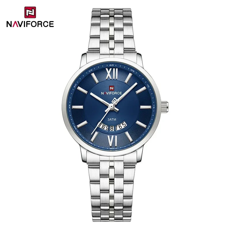 NAVIFORCE Luxury Couple Watch Golden Fashion Stainless Steel Lovers Watch Quartz Wrist Watches For Women Men Simple Wristwatch