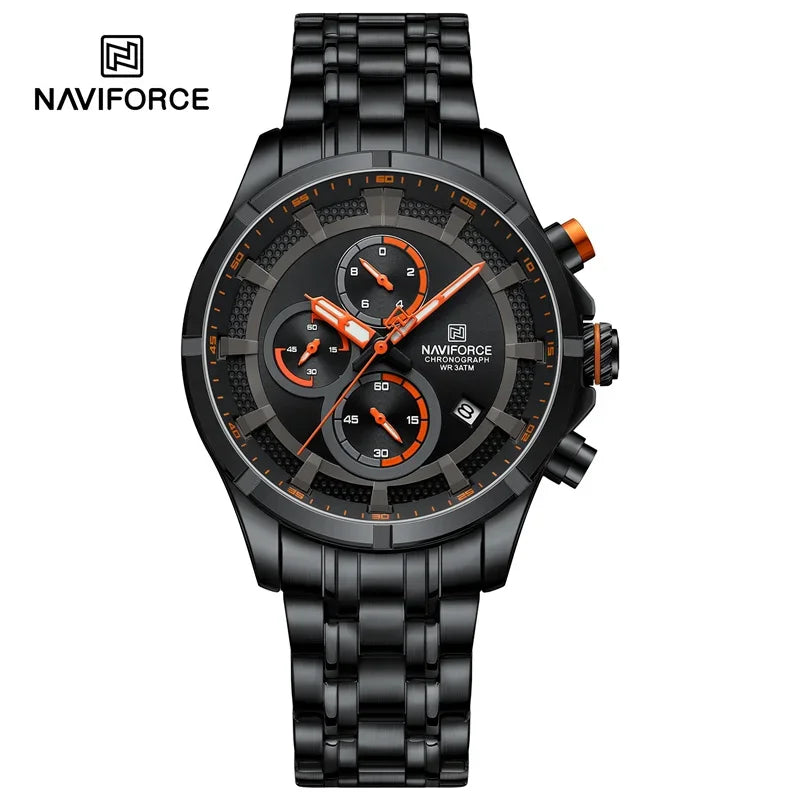 NAVIFORCE Luxury Brand Watch for Men Stainless Steel Strap Chronograph Clock Male Sport Casual Waterproof Quartz Wristwatch 2024