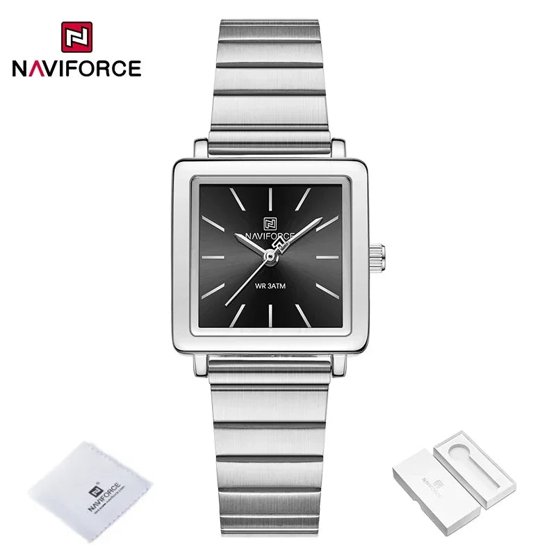 NAVIFORCE Square Stainless Steel Women Quartz Watches Casual 30M Waterproof Girl Ladies Wristwatch Female Clock Relogio Feminino