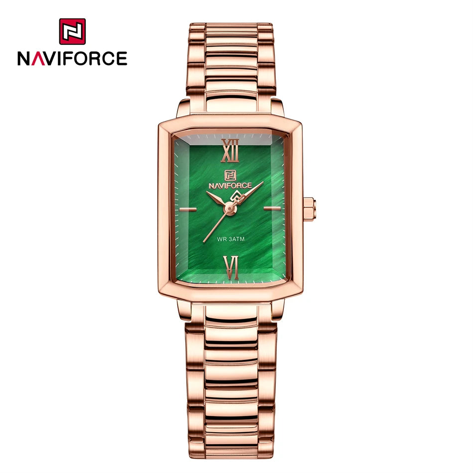 NAVIFORCE Ladies Watches Women High Quality Simple Watch Top Brand Steel Belt Quartz Square Waterproof Wristwatch Beautiful Gift