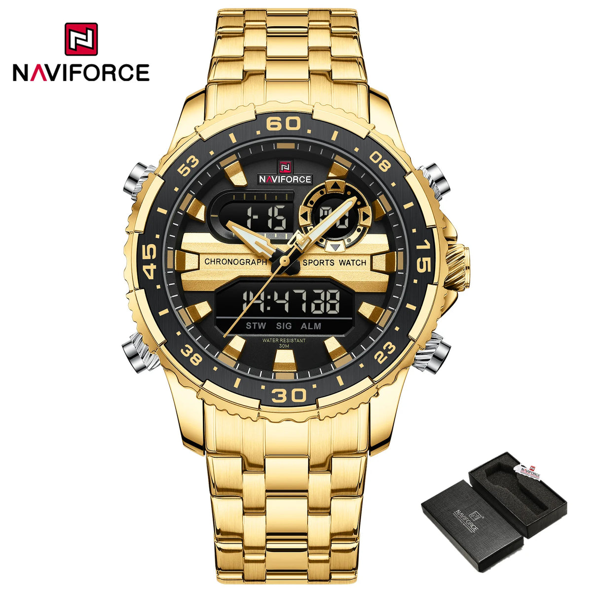 NAVIFORCE Original Watches for Men Analog Digital Sport Quartz Wrist Watch Male Military Luminous Waterproof Steel Alarm Clock