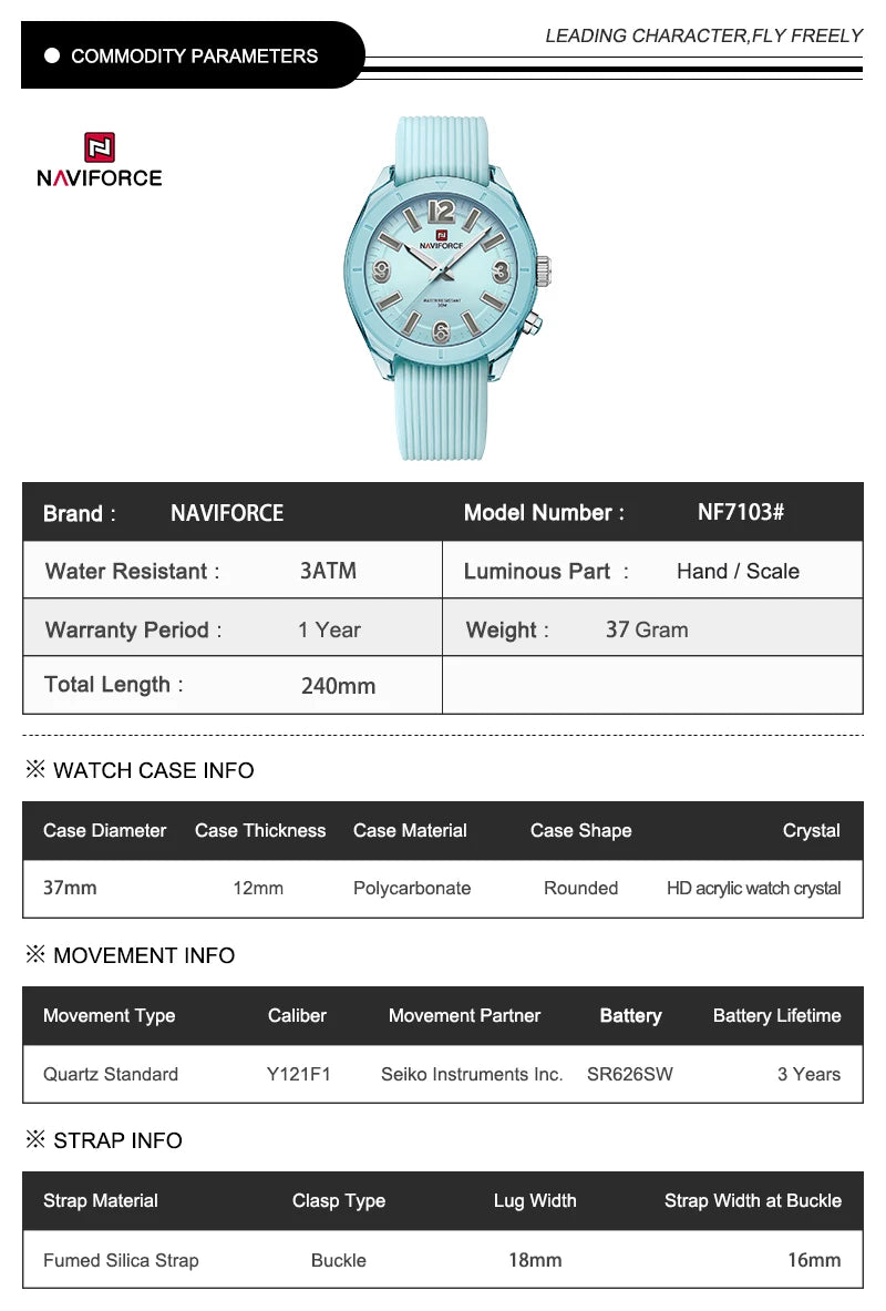 NAVIFORCE High Quality Watch For Women Waterproof Ladies Fashion Casual Silicone Strap Luminous Quartz Wristwatches Reloj Mujer