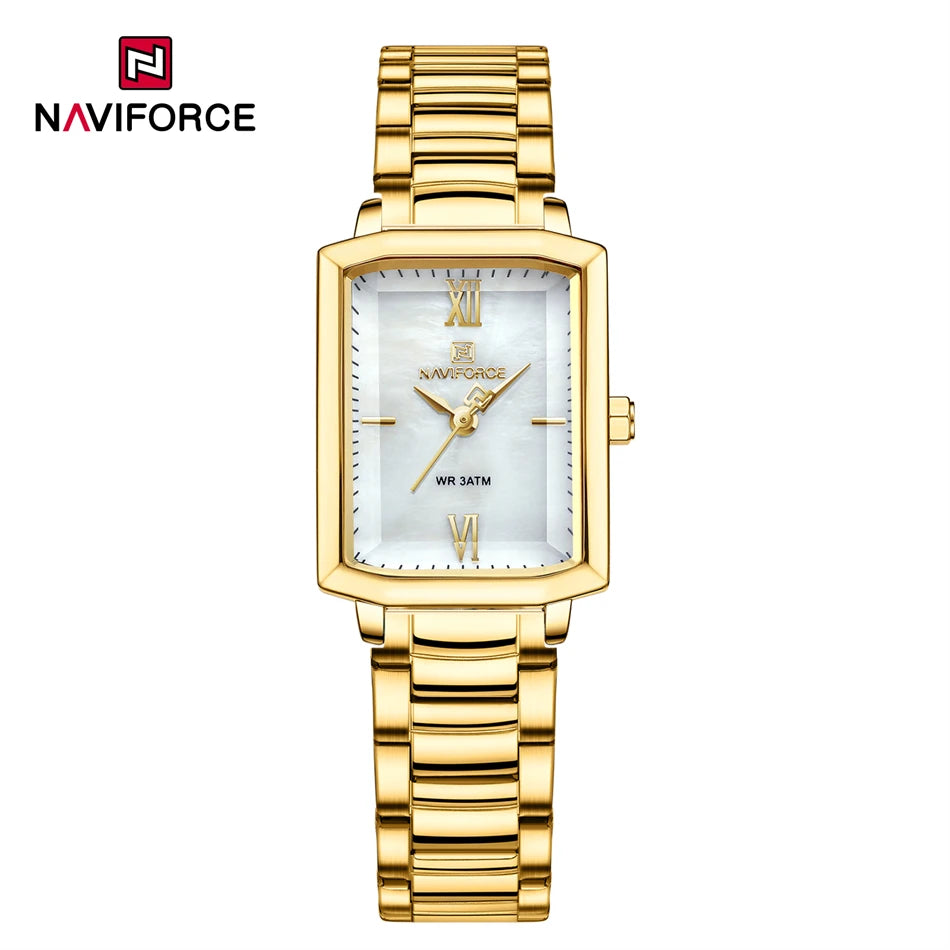 NAVIFORCE Ladies Watches Women High Quality Simple Watch Top Brand Steel Belt Quartz Square Waterproof Wristwatch Beautiful Gift